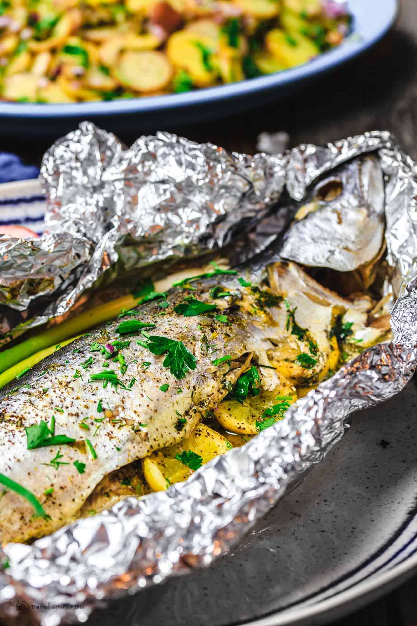 grilled whole fish in foil