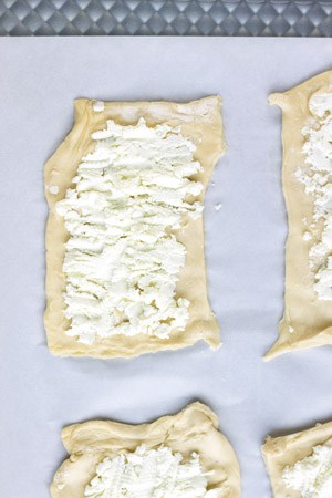 Goat cheese spread on puff pastry