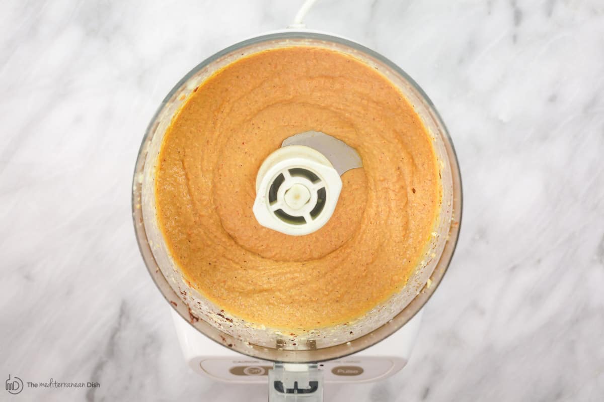 Roasted red pepper hummus blended in food processor