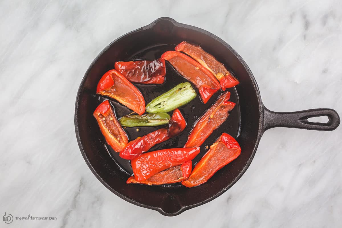 Red peppers and jalapeno roasted in olive oil