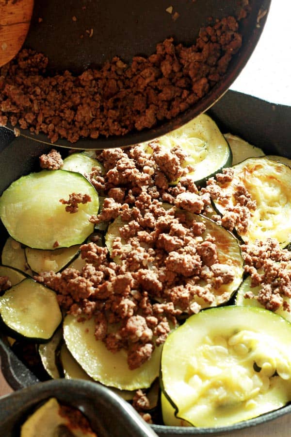 Additional ground beef added to top of zucchini layer