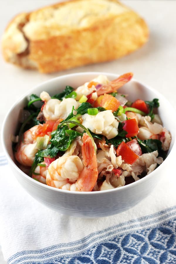 Seafood stew served with bread