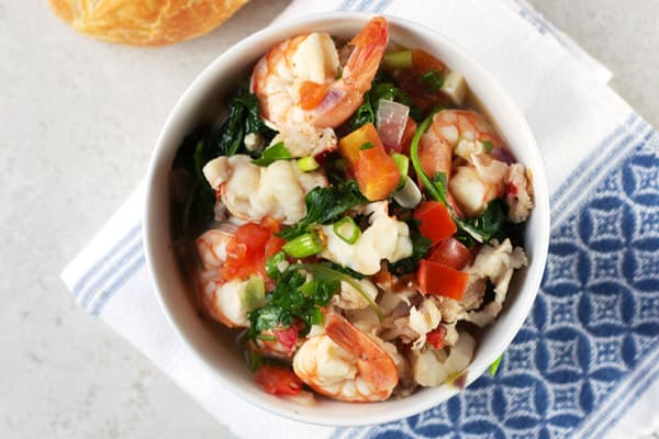 Serving of seafood stew in a bowl