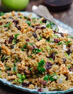 Freekeh with cranberries, apples, Mediterranean spices and fresh herbs