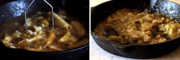Mash pears in skillet to combine and allow to cook until sauce thickens