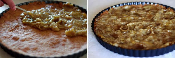 Fig puree transferred to pie crust and spread evenly