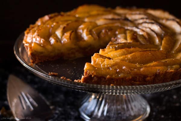 Freshly prepared fig tart with slice removed