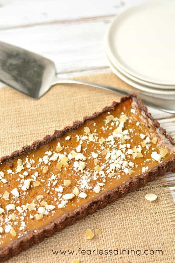 Thanksgiving Recipe for gluten free pumpkin tart with dark rum from Fearless Dining