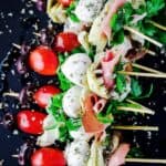 Antipasto skewers with prosciutto, mozzarella, artichokes | The Mediterranean Dish. An easy and impressive party appetizer that comes together in minutes!