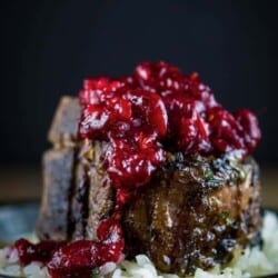 Braised Lamb Chops with Cranberry-Harissa Chutney