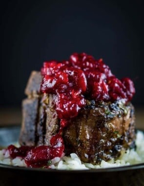 Braised Lamb Chops with Cranberry-Harissa Chutney