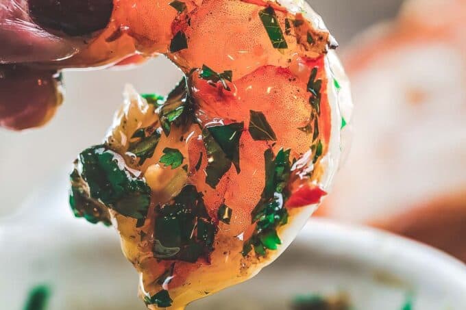 Grilled Shrimp with Roasted Garlic Cilantro Sauce for a dip