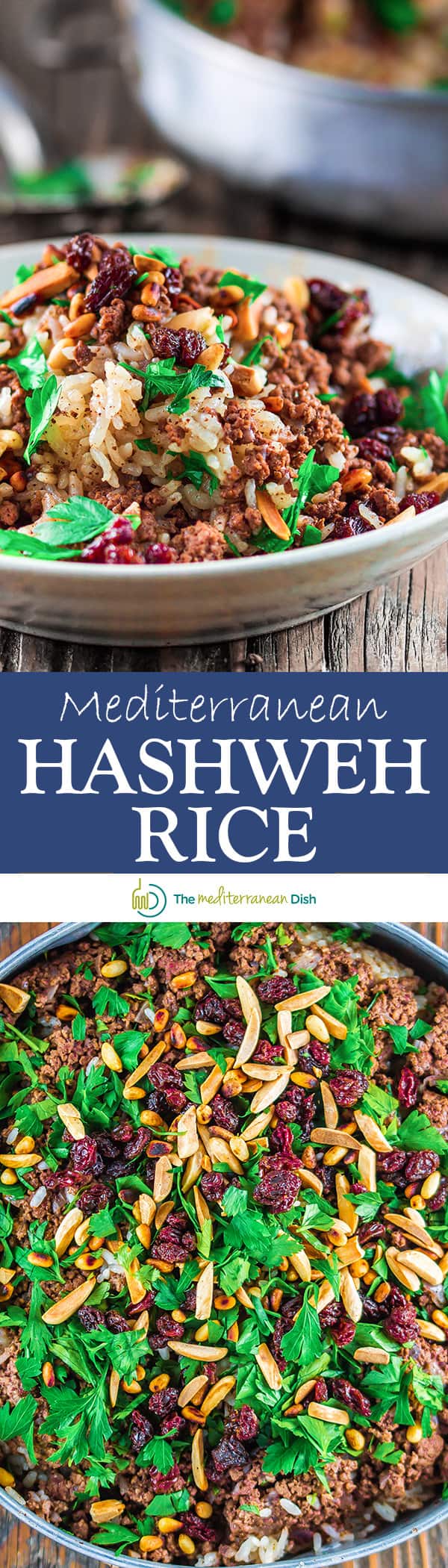 Mediterranean Hashweh Rice (Ground Beef and Rice) | The Mediterranean Dish. Spiced ground beef and rice with nuts and raisins. Exceptional rice pilaf; you will want seconds!