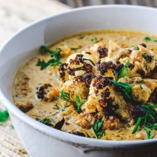 Cream of Cauliflower Soup with Mediterranean spices and fresh dill