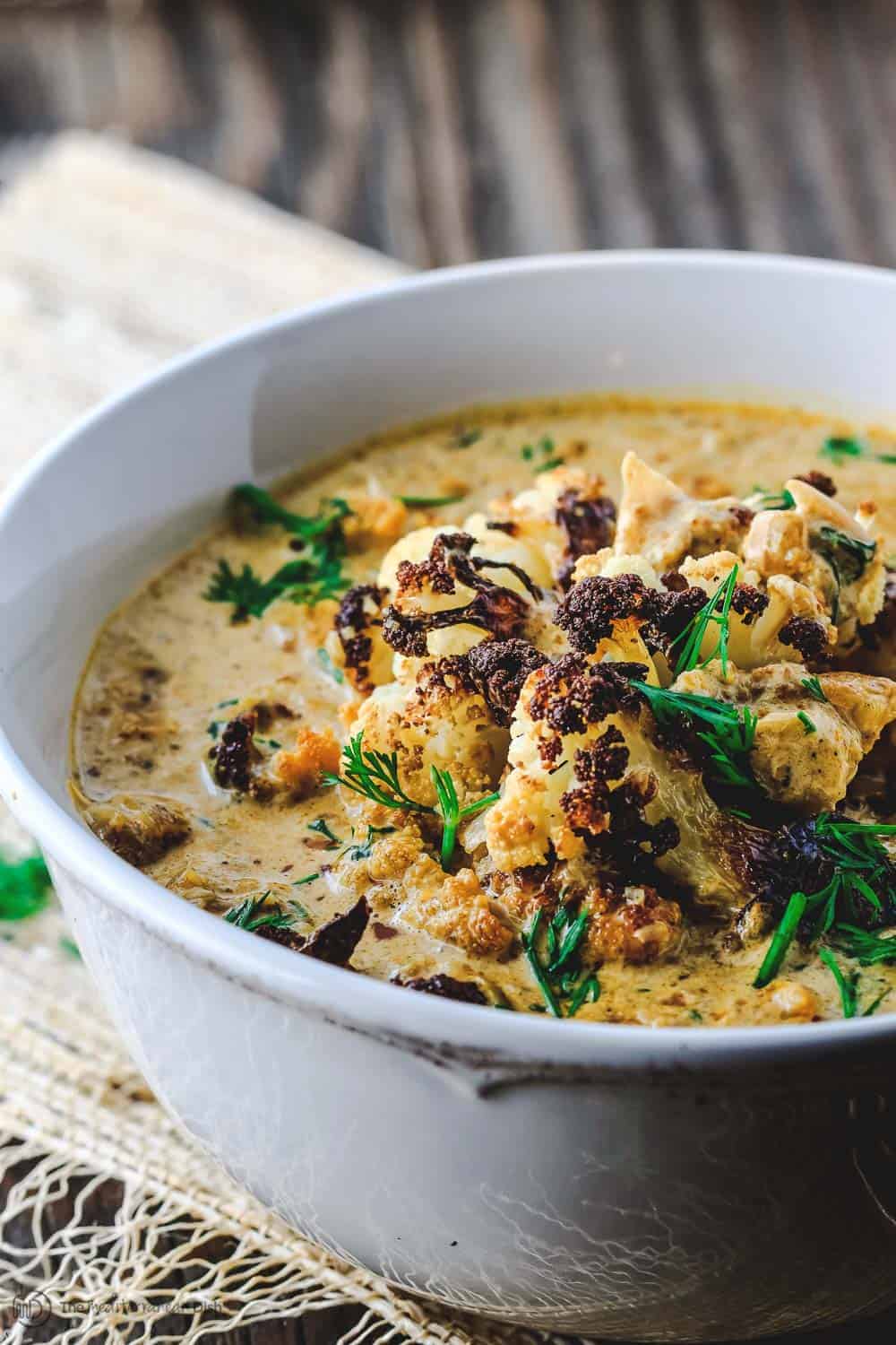 Cream of Cauliflower Soup with Mediterranean spices and fresh dill
