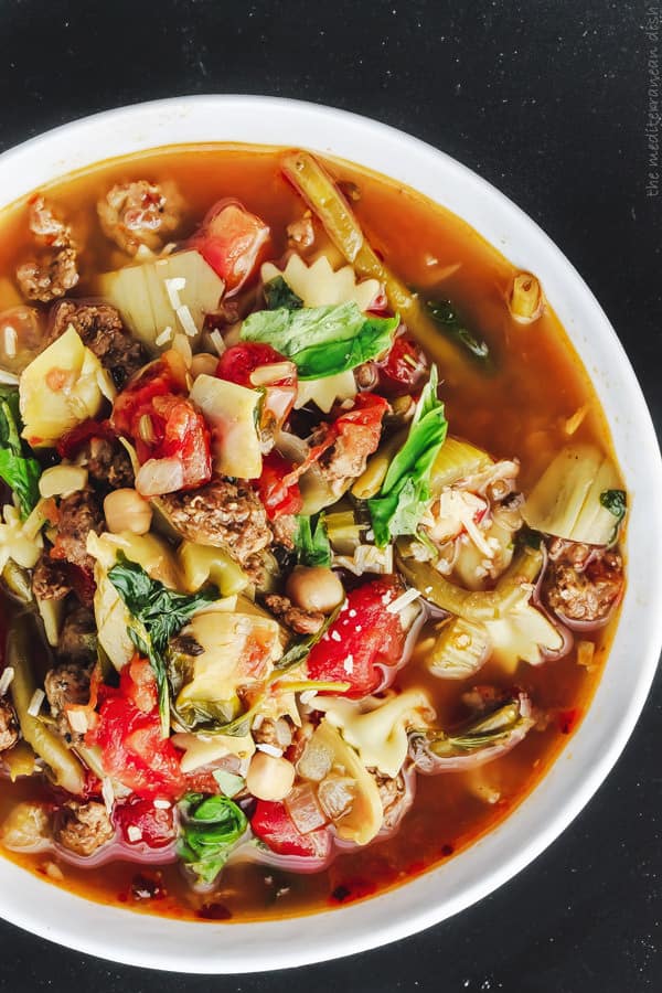 Italian Sausage Minestrone Soup with extra broth