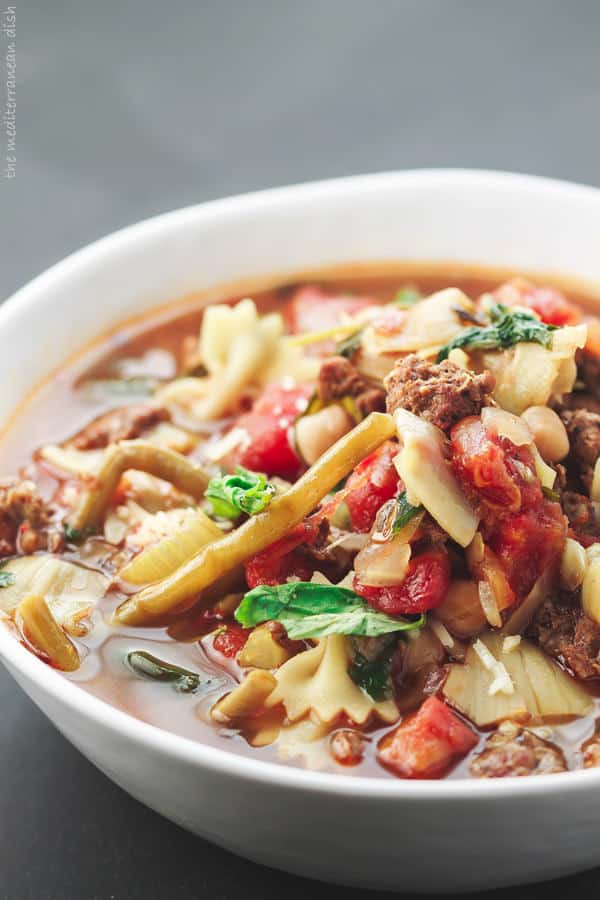 Italian Sausage Minestrone Soup served in a bowl