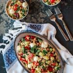 Israeli Couscous Recipe with Chopped Vegetables, Chickpeas, and Artichokes