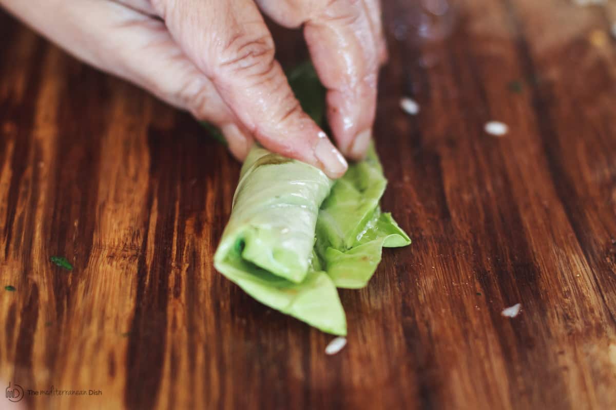 Cabbage leaf rolled with vegetarian stuffing