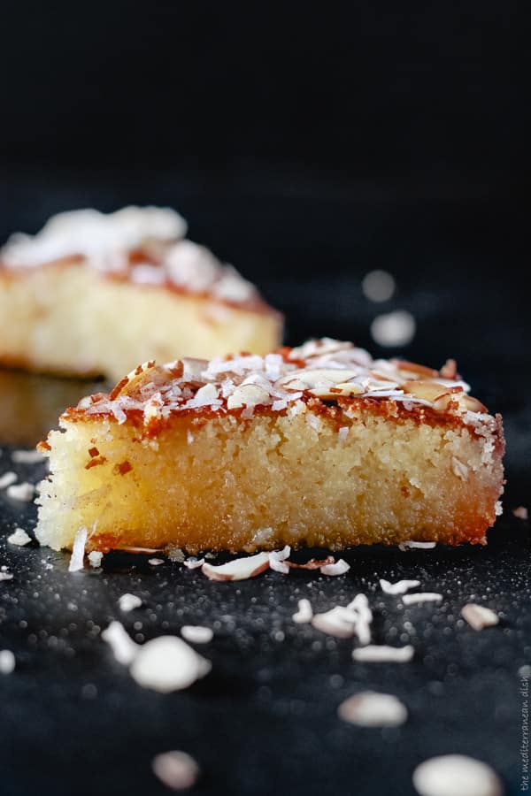 Slice of Basbousa ready to be served