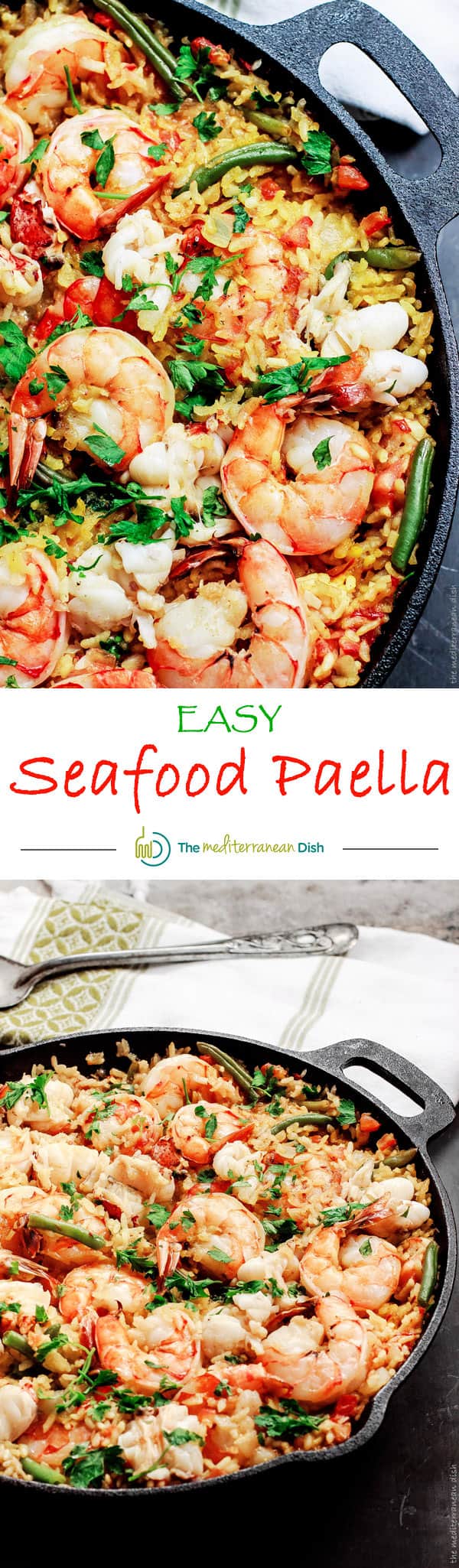Easy Seafood Paella Recipe | The Mediterranean Dish. Recipe comes with step-by-step photo tutorial to guide your cooking! Love this shrimp and lobster nestled in a bed of saffron rice! A must try from @themeddish
