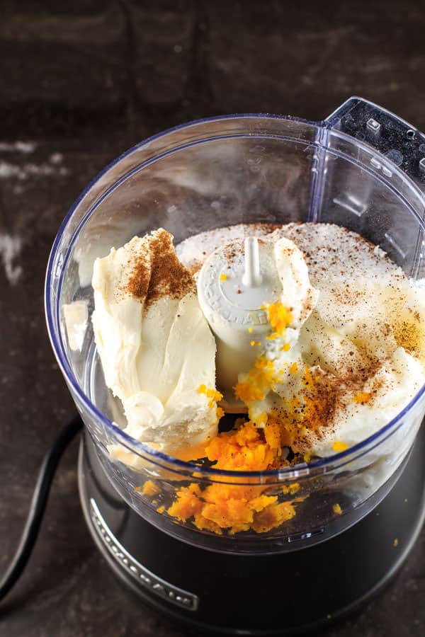 Greek yogurt, cream cheese, orange zest, sugar,nutmeg and cinnamon combined in a food processor