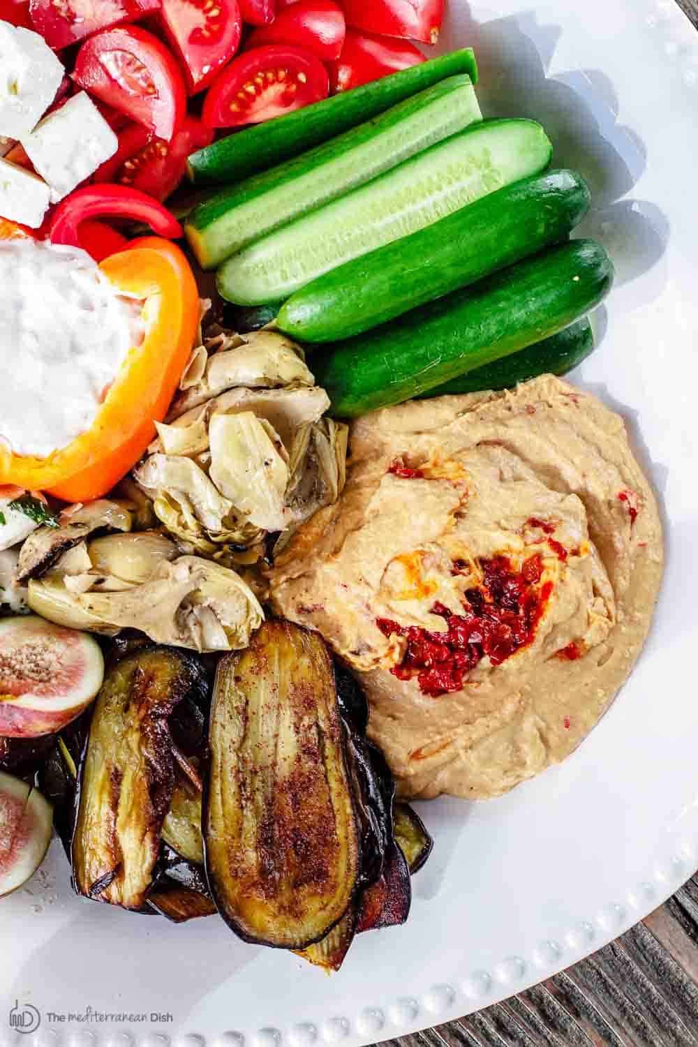Mezze party platter with hummus