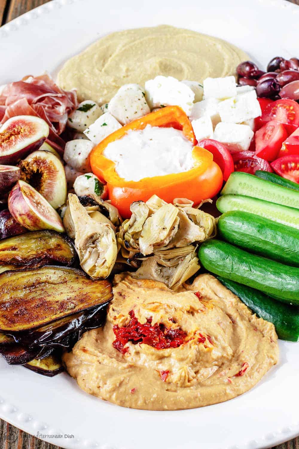 Mezze party platter with hummus