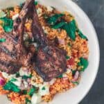 Grilled Lamb Chops served over Tomato Mint Quinoa
