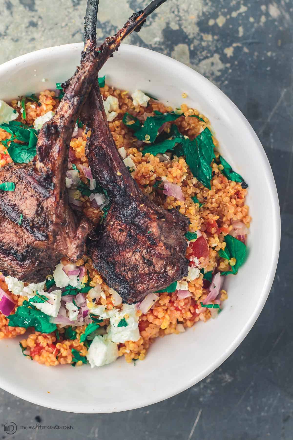 Grilled Lamb Chops served over Tomato Mint Quinoa 