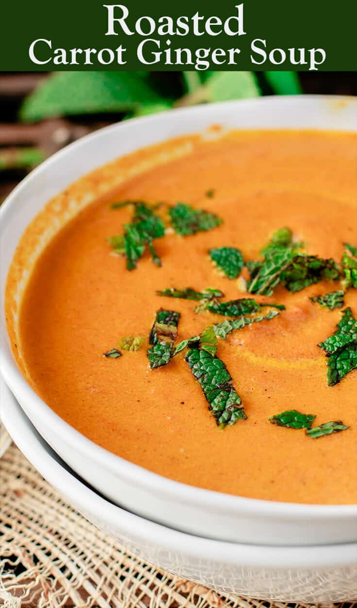 BEST Roasted Carrot Soup | The Mediterranean Dish. This roasted carrot soup is creamy but still light and packed with flavor from warm Mediterranean spices, garlic, and fresh ginger. Gluten Free. Leftovers are even better the next day. Recipe and video on TheMediterraneanDish.com #carrotsoup #roastedcarrot #vegetariansoup #soup #glutenfree #mealprep #mediterraneanrecipe