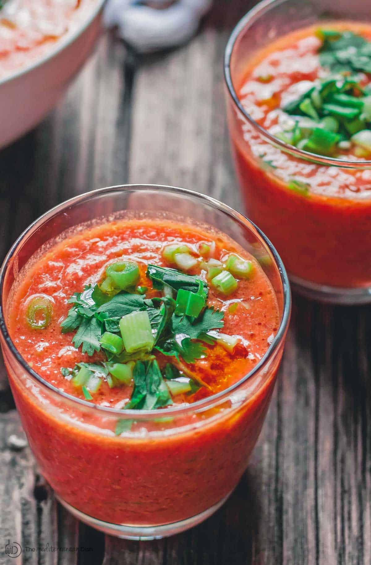 Tomato Gazpacho Served in Small Glasses