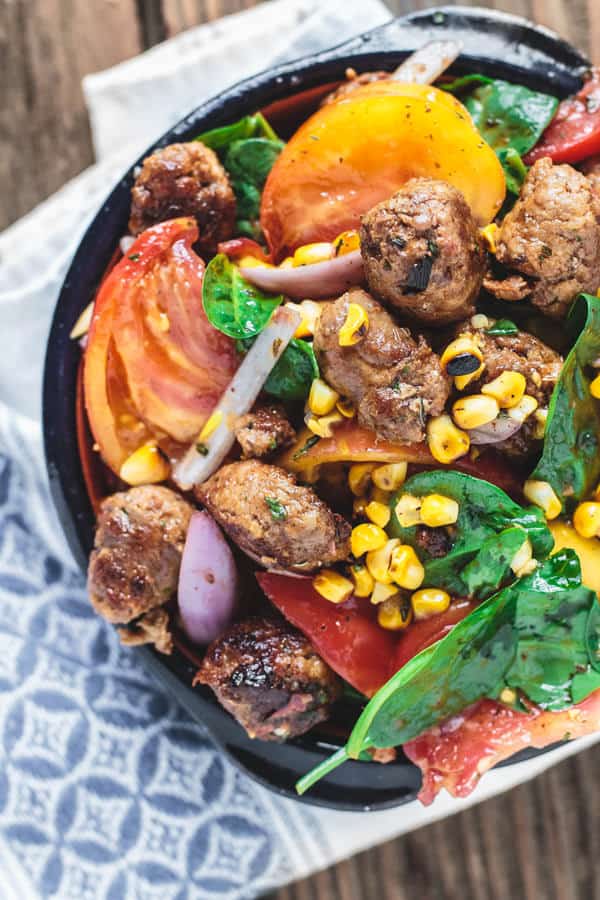 Bowl of Chorizo Tomato and Charred Corn Salad 