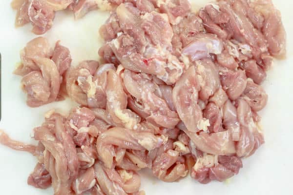 Boneless chicken cut up into small pieces