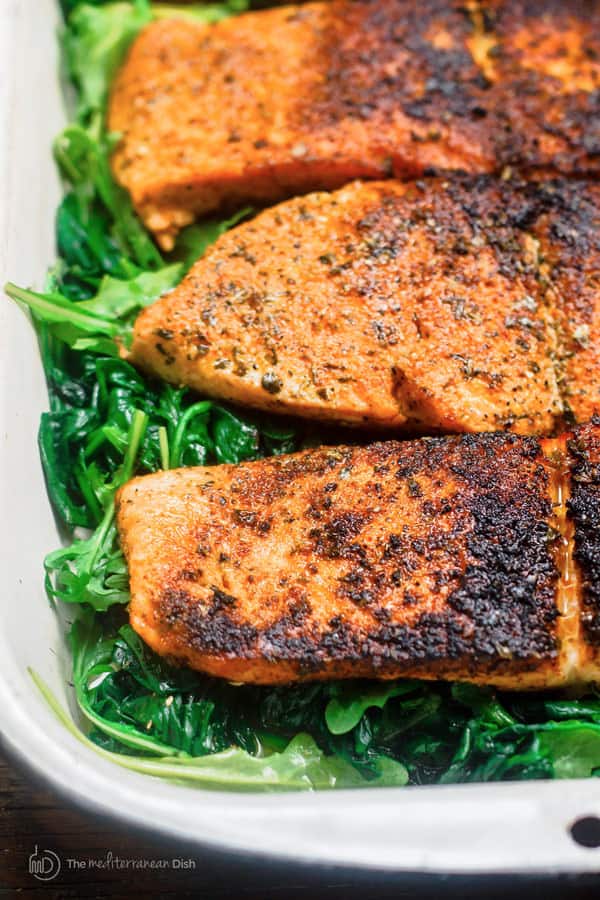 Easy Pan Seared Salmon Recipe with Orange Juice, Wilted 