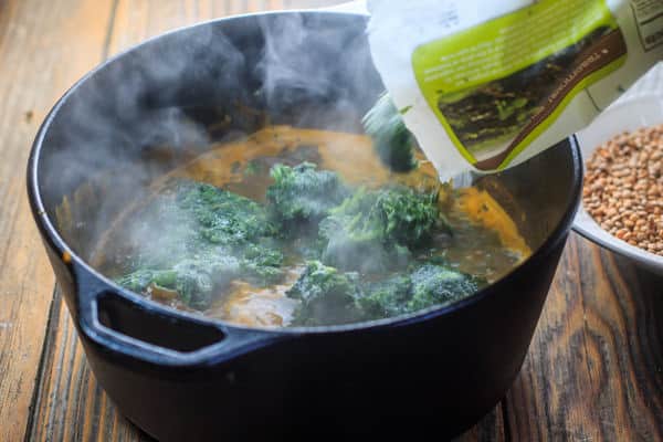 Mediterranean Spicy Spinach Lentil Soup Recipe| The Mediterranean Dish. A nutritious, flavor-packed lentil soup that comes together in minutes. Following the Mediterranean diet is easy with meals like this lentil soup!