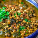 Mediterranean Spicy Spinach Lentil Soup Recipe| The Mediterranean Dish. A nutritious, flavor-packed lentil soup that comes together in minutes. Following the Mediterranean diet is easy with meals like this lentil soup!