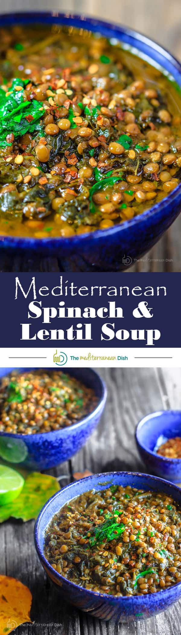 Mediterranean Spicy Spinach Lentil Soup Recipe| The Mediterranean Dish. A nutritious, flavor-packed lentil soup that comes together in minutes. Following the Mediterranean diet is easy with meals like this lentil soup!