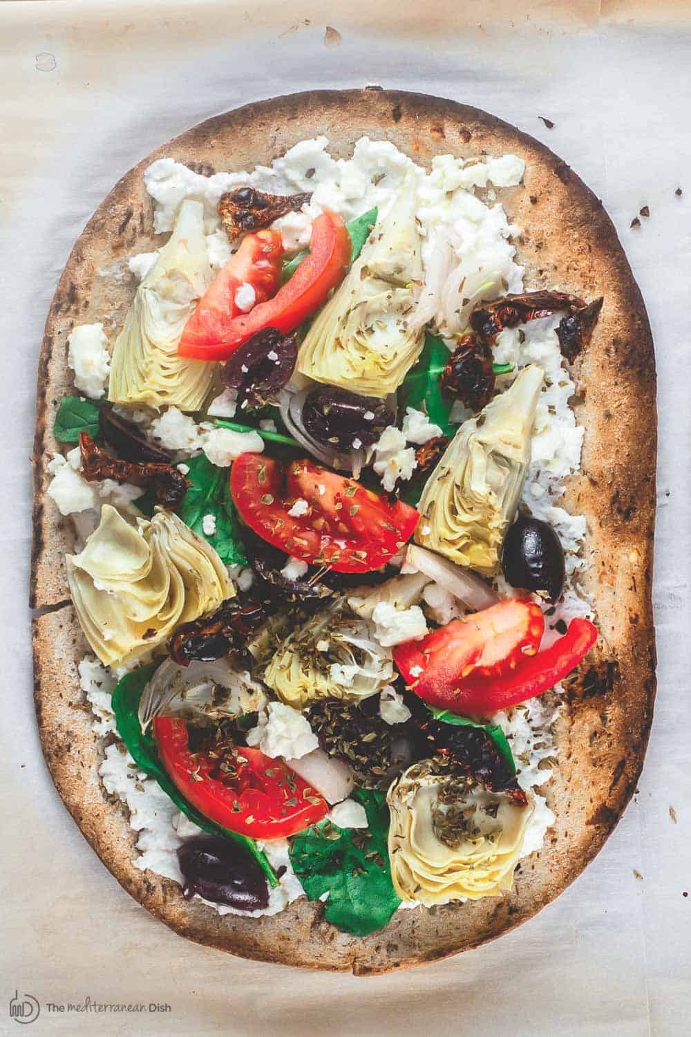 Flatbread pizza before slicing