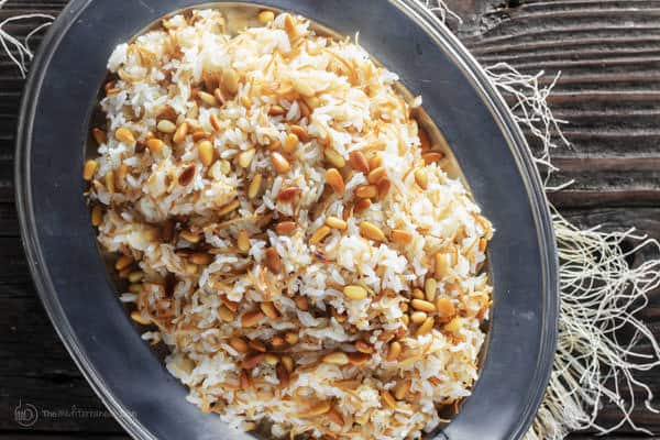 Lebanese Rice Recipe | The Mediterranean Dish. The perfect rice pilaf with olive oil, vermicelli pasta and toasted pine nuts. Recipe with step-by-step photos at The Mediterranean Dish!