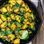 Middle Eastern Spicy Potato Salad Recipe | The Mediterranean Dish. A light, mayonnaise-free potato salad. Loaded with flavor from garlic, spices like turmeric, fresh herbs and lime juice. Comes together in mins! Click the image to see the step-by-step on The Mediterranean Dish!
