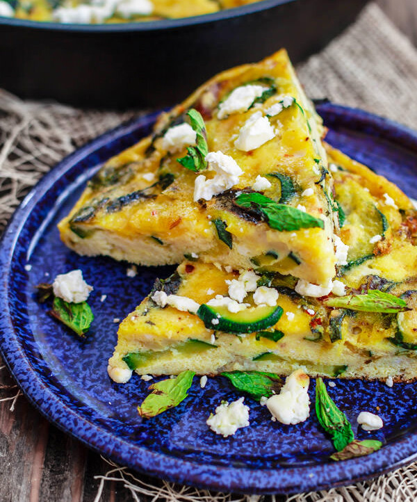 Middle Eastern Zuchini Baked Omelet Recipe | The Mediterranean Dish. A dense, flavor packed version of fritatta recipe. With zucchini, onions, fresh mint and olive oil. The perfect breakfast or brunch. See the step-by-step at The Mediterranean Dish!
