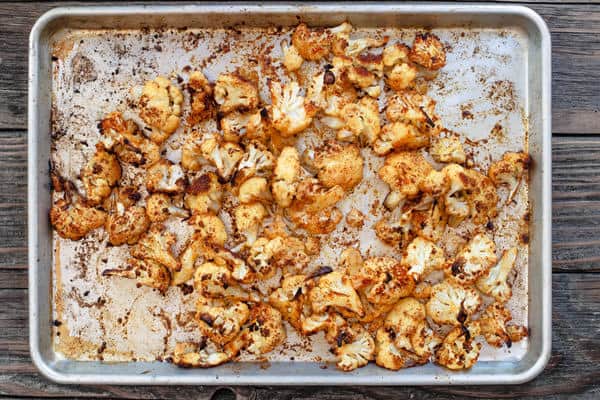 Pan of oven roasted cauliflower 