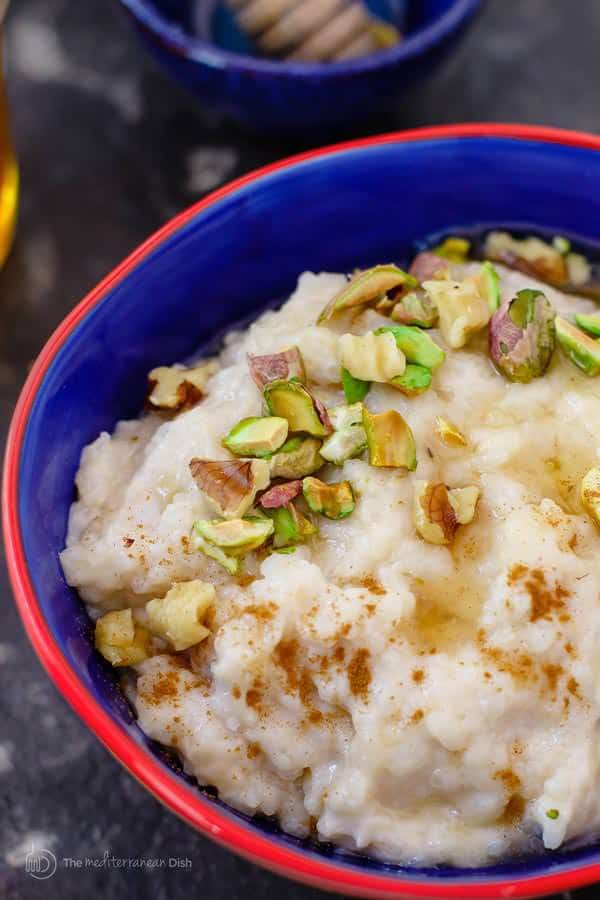 Rice Pudding garnished with pistachios