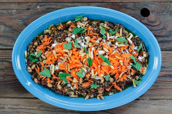 Prepared Harissa Lentil Salad ready to be served