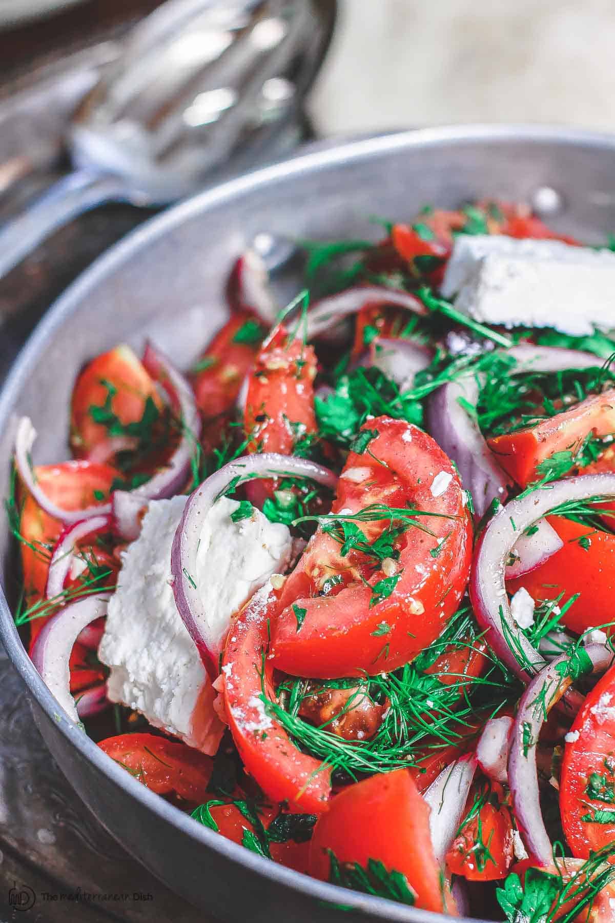 Mediterranean tomato salad with feta and fresh herbs