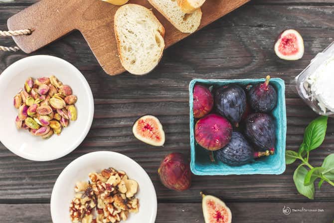 Ingredients for Crostini laid out on a table