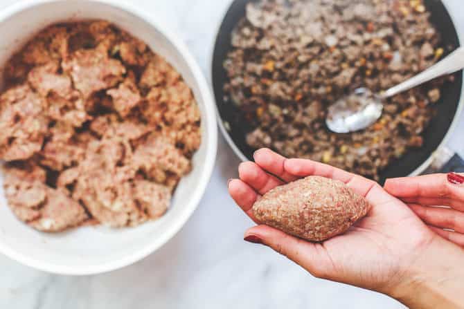 Meat mixture completely surrounded by Kibbeh shell