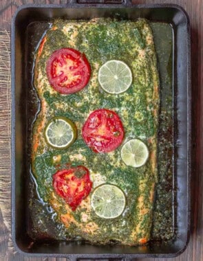 Baked Salmon with Garlic Cilantro Sauce