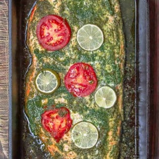 Baked Salmon with Garlic Cilantro Sauce